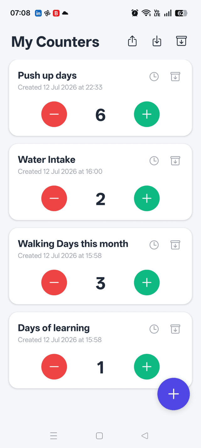 Countabil home screen showing multiple counters